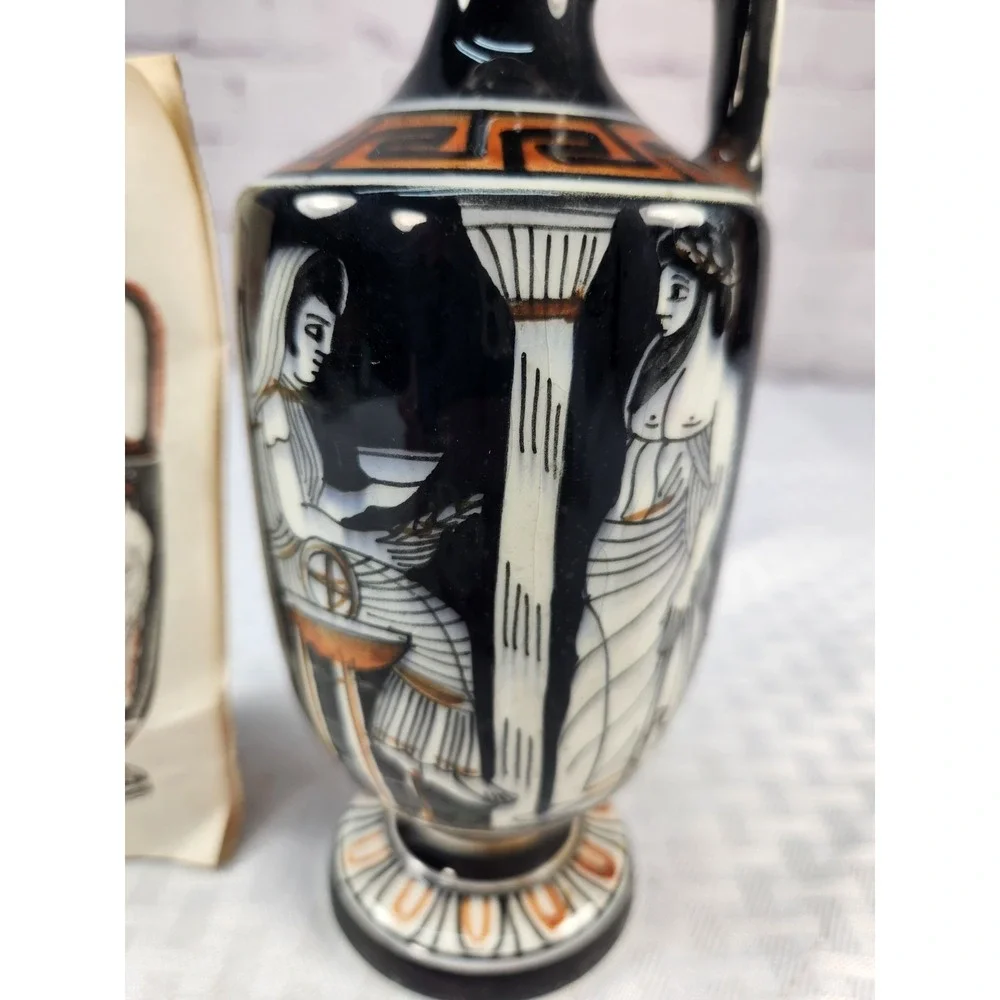 Vintage Greek Vase Grecian Oil Decanter Eageas and Themis Ceramic Pottery Art